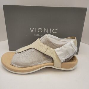 Vionic Terra Sandals Women's Size 7 Cream Leather Thong Slip On Slingback Shoes